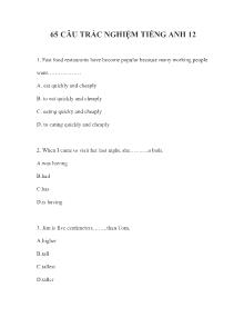 65 câu hỏi trắc nghiệm Tiếng Anh lớp 12