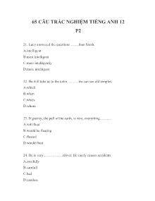 65 câu hỏi trắc nghiệm Tiếng Anh lớp 12 (Phần 2)