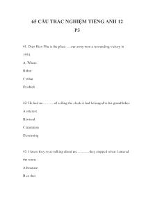 65 câu hỏi trắc nghiệm Tiếng Anh lớp 12 (Phần 3)
