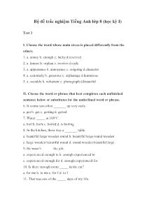Bộ đề trắc nghiệm Tiếng Anh lớp 8 (học kỳ I) - Test 3