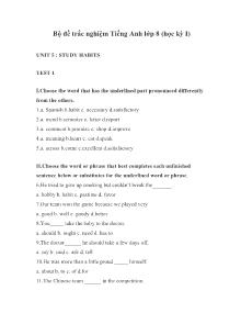 Bộ đề trắc nghiệm Tiếng Anh lớp 8 (học kỳ I) - Unit 5: Study Habits (Test 1)