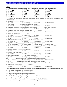 Bộ đề và đáp án tuyển sinh vào lớp 10 môn Tiếng Anh