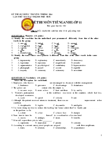 Đề thi môn Tiếng Anh lớp 11 - Kỳ thi Olympic truyền thống 30/4 Thành phố Huế
