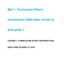 Bài 1 - Curriculum Vitae's introduction (Giới thiệu về bản lý lịch)-phần 1