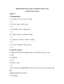 Bộ đề kiểm tra trắc nghiệm Tiếng Anh (Chứng chỉ A, B, C) - Test 27