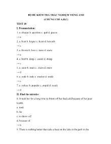 Bộ đề kiểm tra trắc nghiệm Tiếng Anh (Chứng chỉ A, B, C) - Test 18