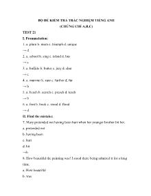 Bộ đề kiểm tra trắc nghiệm Tiếng Anh (Chứng chỉ A, B, C) - Test 21