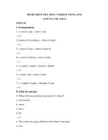 Bộ đề kiểm tra trắc nghiệm Tiếng Anh (Chứng chỉ A, B, C) - Test 10