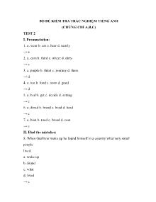 Bộ đề kiểm tra trắc nghiệm Tiếng Anh (Chứng chỉ A, B, C) - Test 2