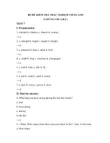 Bộ đề kiểm tra trắc nghiệm Tiếng Anh (Chứng chỉ A, B, C) - Test 7