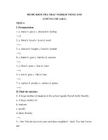 Bộ đề kiểm tra trắc nghiệm Tiếng Anh (Chứng chỉ A, B, C) - Test 4