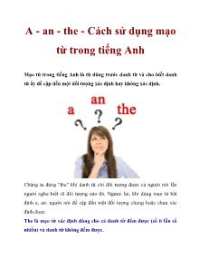 A - An - the - Cách sử dụng mạo từ trong tiếng Anh