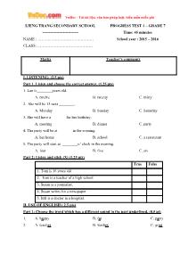 Bộ đề kiểm tra 1 tiết học kỳ 1 môn Tiếng Anh 7