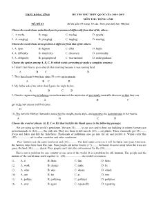 Bộ đề thi thử THPT quốc gia môn thi: Tiếng anh, trường THPT Hồng Lĩnh
