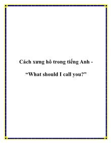 Cách xưng hô trong tiếng Anh - “What should I call you?”