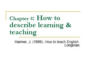 Chapter 4: How to describe learning & teaching