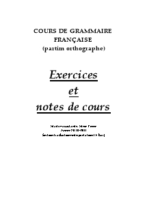 Cours de grammaire Française (partim orthographe) - Exercices et notes de cours