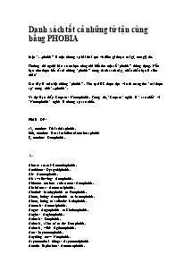 Danh sách tất cả những từ tận cùng bằng PHOBIA