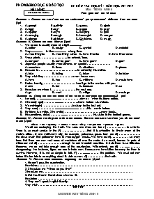 Đề kiểm tra học kỳ 1 môn: Tiếng Anh 9