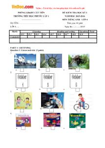 Đề thi học kỳ 1 môn: Tiếng anh - Lớp 4 trường tiểu học Phước Cát 1