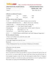 English written test 1 Grade 8, Dinh Xuyen secondary school (No. 2)