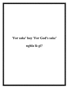 'For sake' hay 'For God's sake' nghĩa là gì?