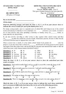 Kiểm tra chất lượng học kì II môn thi: Tiếng anh – lớp 12