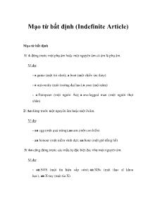 Mạo từ bất định (Indefinite Article) trong tiếng anh