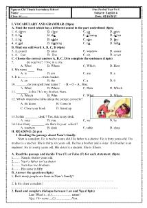 One Period Test No 1 Subject: English 6