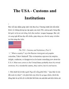 The USA - Customs and Institutions