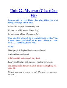 Unit 22. My own (Của riêng tôi)