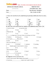 Written test English 8 - Dinh Ke secondary school
