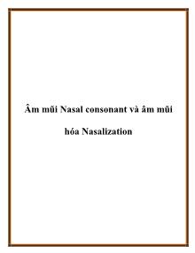 Âm mũi Nasal consonant và âm mũi hóa Nasalization