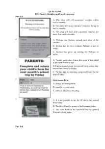 Questions - B2 - Paper I: Reading and use of language